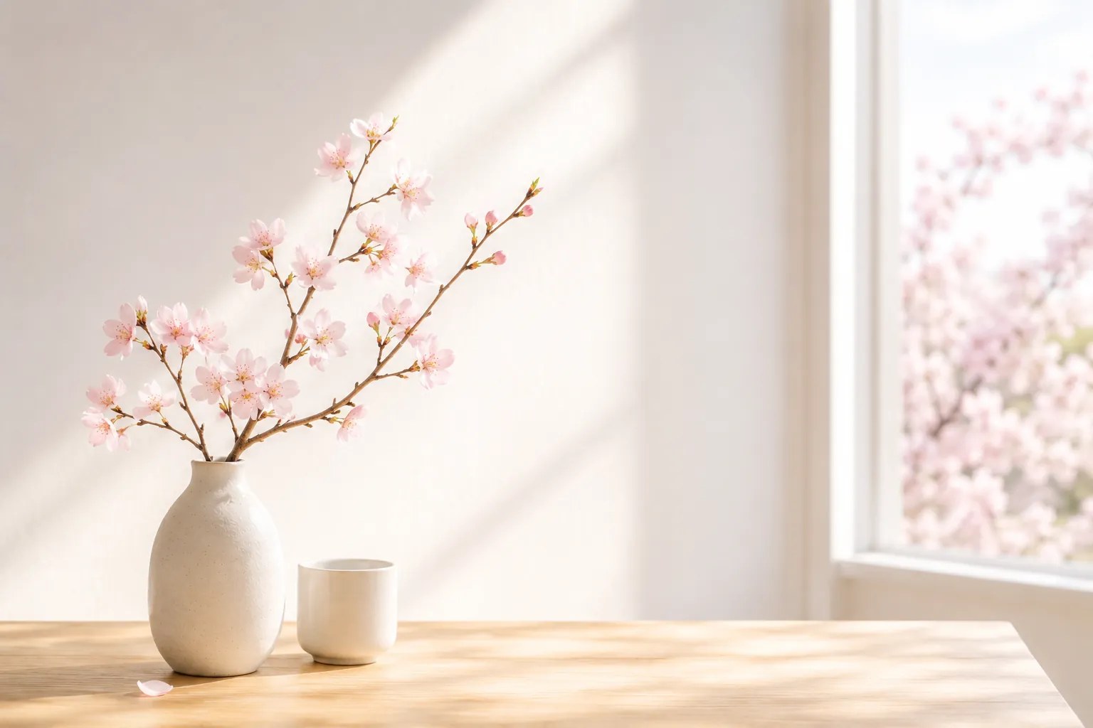 桜を飾った落ち着いた空間